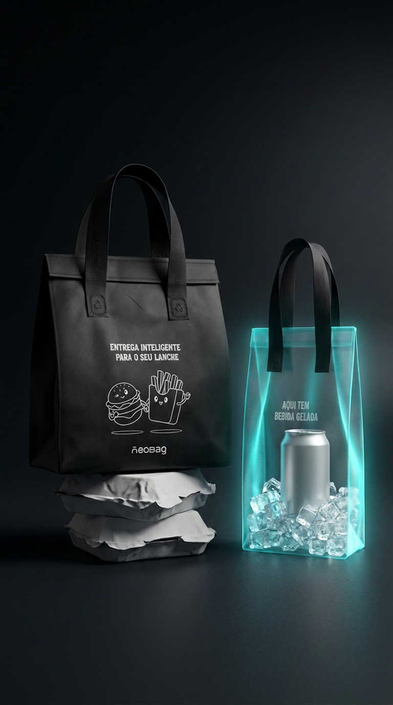 Bag refri com scanner ativo revelando lata e gelo dentro